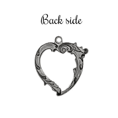 Heart Pendant with Art Nouveau Details and Open Middle - Antiqued Silver Ox Vintage Style Jewelry Making Supplies