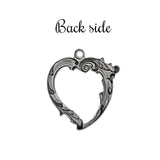 Heart Pendant with Art Nouveau Details and Open Middle - Antiqued Silver Ox Vintage Style Jewelry Making Supplies