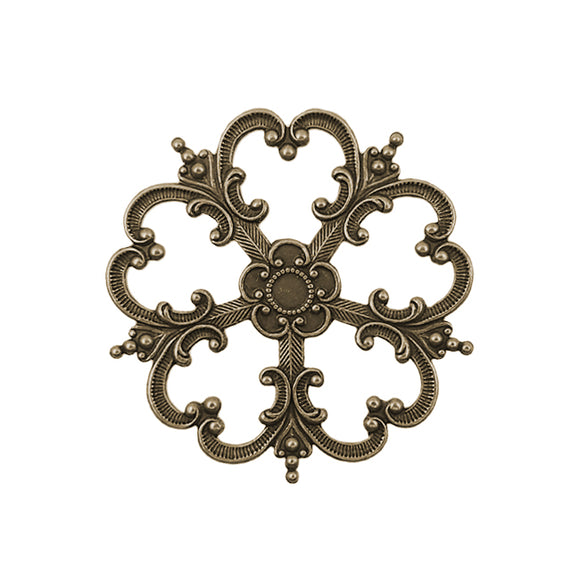 Elaborate Ornament Stamping with Heart Shaped Petals Antiqued Brass Ox