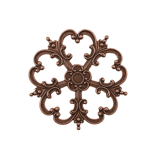Elaborate Ornament Stamping with Heart Shaped Petals Antiqued Copper Ox