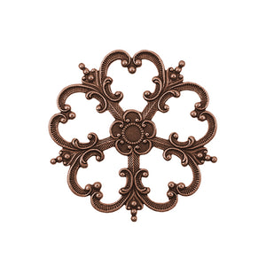 Elaborate Ornament Stamping with Heart Shaped Petals Antiqued Copper Ox
