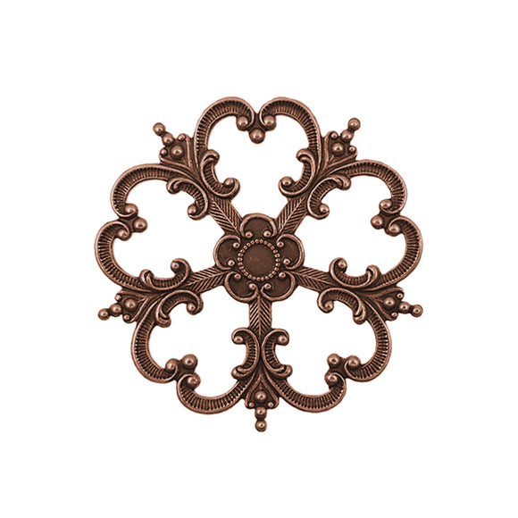 Elaborate Ornament Stamping with Heart Shaped Petals Antiqued Copper Ox
