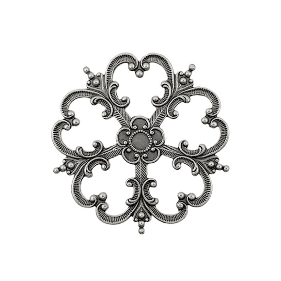 Elaborate Ornament Stamping with Heart Shaped Petals - Antiqued Silver Ox