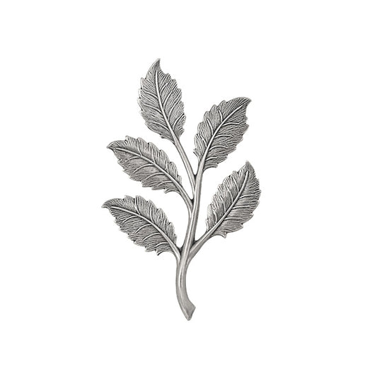 Large 5 Leaf Branch Stamping - Antiqued Silver Ox - Detailed Leaves with Veins - Made in the USA - 1 Piece - Metal Scrapbook Embellishment