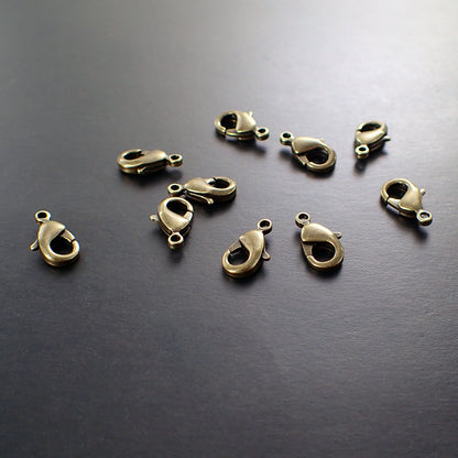 USA Finished Antiqued Brass Ox Lobster Claw Jewelry Clasps - 12x7mm 10 Pieces