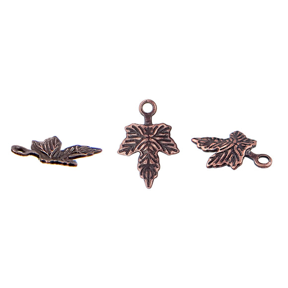 100 Tiny Maple Leaf Charms, Antiqued Copper Plated Brass, Lead-Free and Nickel-Free, 10x7mm 