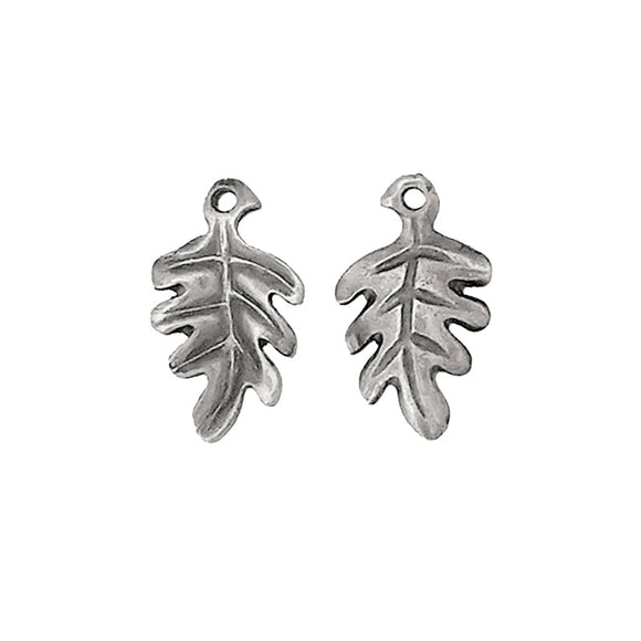 USA Made 3D Oak Leaf Charms 4 Pieces Antiqued Silver Ox Plated Pewter