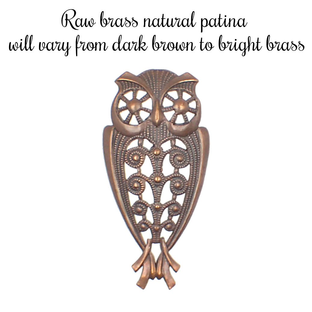 Rare European Brass Owl Filigree, 1 Piece, Raw Brass with Natural Patina