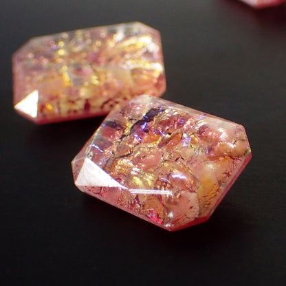 Czech Glass Faux Opal Handmade Octagon Faceted Stones - 1 Piece - 18x13mm - Light Red Pink Peach with Foil Doublet Fancy Stone
