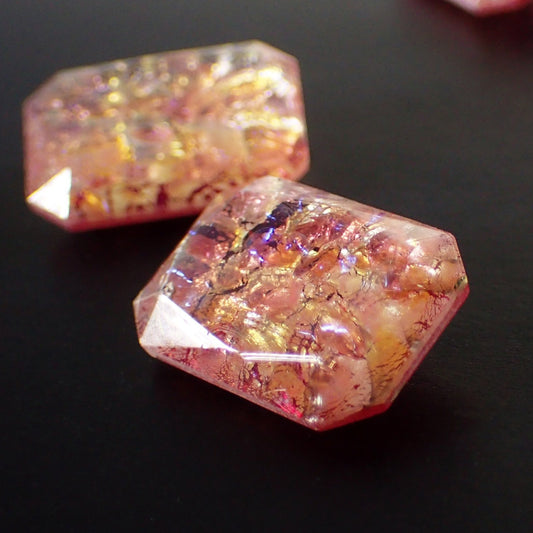 Czech Glass Faux Opal Handmade Octagon Faceted Stones - 1 Piece - 18x13mm - Light Red Pink Peach with Foil Doublet Fancy Stone
