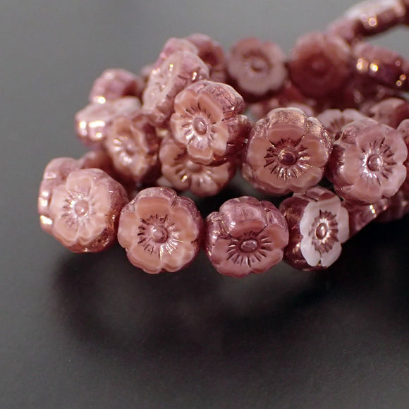 9mm Dusty Rose Pink Silk with Bronze Finish Czech Glass Flower Beads
