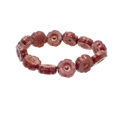 9mm Dusty Rose Pink Silk with Bronze Finish Czech Glass Flower Beads