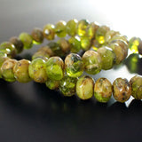 Artisan Czech Glass Rondelles Transparent Olive Green Opaque Ivory Picasso Full Coat