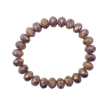 Artisan Czech Glass Rondelles Opaque Lavender and Ivory Mottled Gold Luster Full Coat
