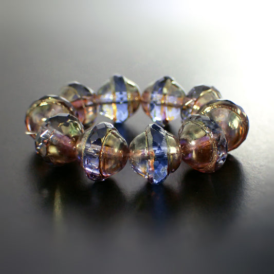 Artisan Czech Glass Beads Transparent Blue with Bronze Luster Saucer Beads