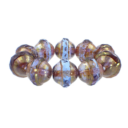 Artisan Czech Glass Beads Transparent Blue with Bronze Luster Saucer Beads