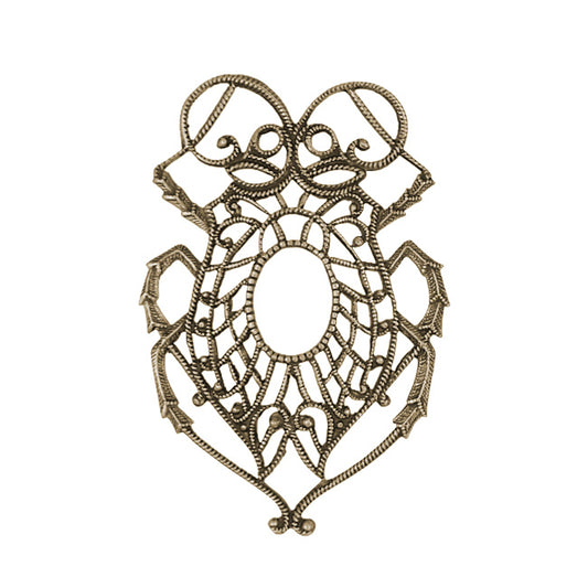 Large Egyptian Scarab Beetle Filigree - Antiqued Brass