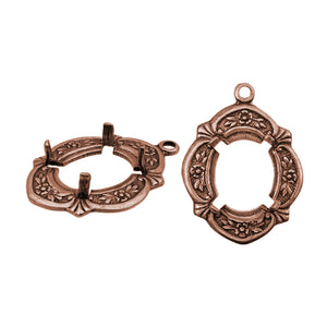 Floral Pronged Settings for 10x8mm Flat Back Stones and Cabochons - Antiqued Copper Ox with Prongs and Loop Nickel Free