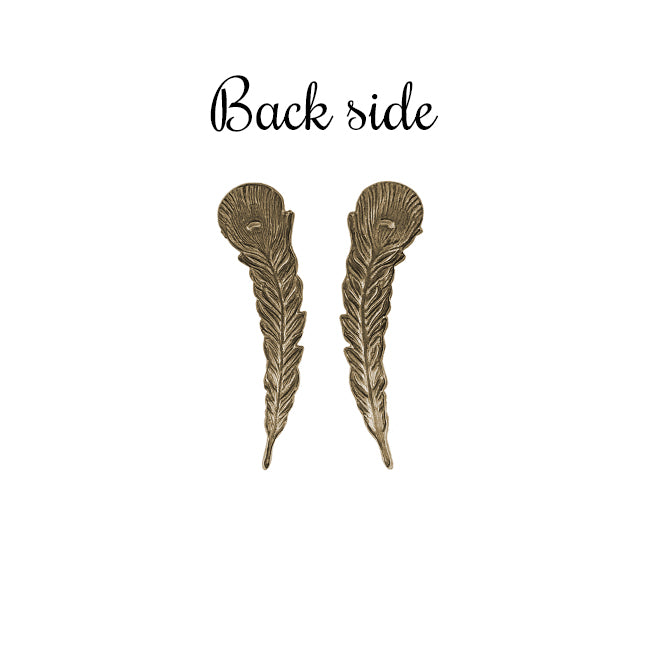 Small Peacock Feather Stampings - 3 Pairs - Antiqued Brass Ox
