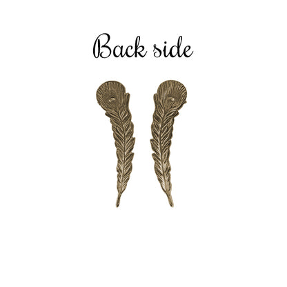 Small Peacock Feather Stampings - 3 Pairs - Antiqued Brass Ox