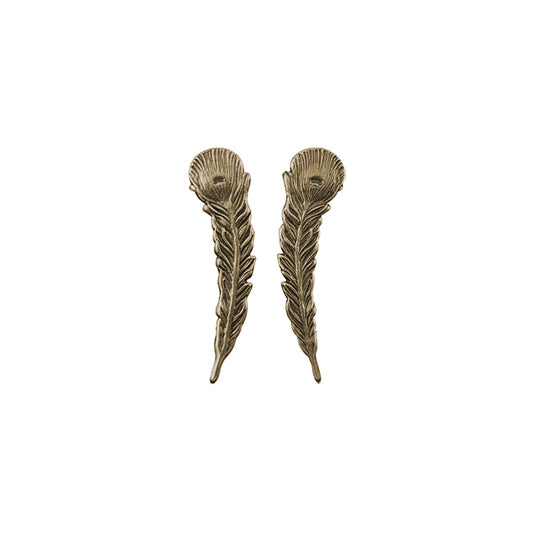 Small Peacock Feather Stampings 3 Pairs Antiqued Brass Ox