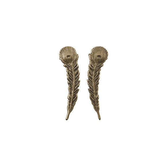 Small Peacock Feather Stampings 3 Pairs Antiqued Brass Ox