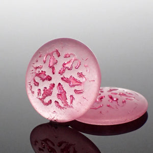 Czech Glass Snowflake Cabochons Matte Clear with Metallic Pink Wash 21mm Round