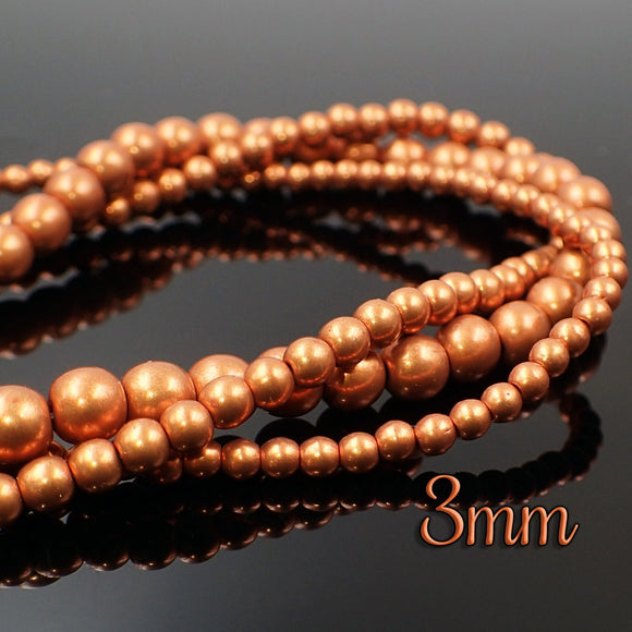 3mm Czech Glass Druk Beads Saturated Metallic Russet Orange 100 Piece Strand