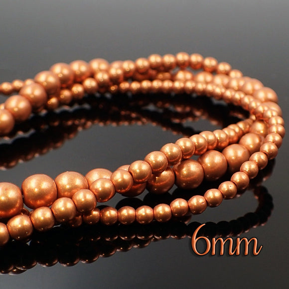6mm Czech Glass Druk Beads Saturated Metallic Russet Orange 50 Piece Strand