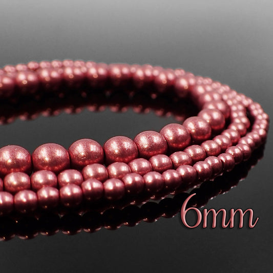 6mm Czech Glass Druk Beads Saturated Metallic Valiant Poppy 50 Piece Strand
