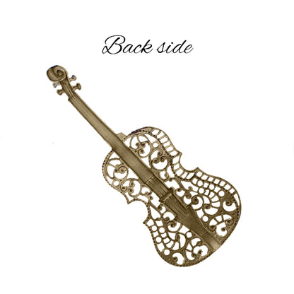 Victorian Violin Filigree Rare Antiqued Brass Stamping
