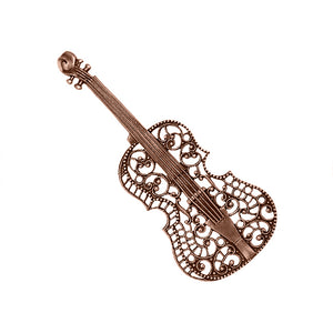 Victorian Violin Filigree Rare Antiqued Copper Plated Brass Stamping