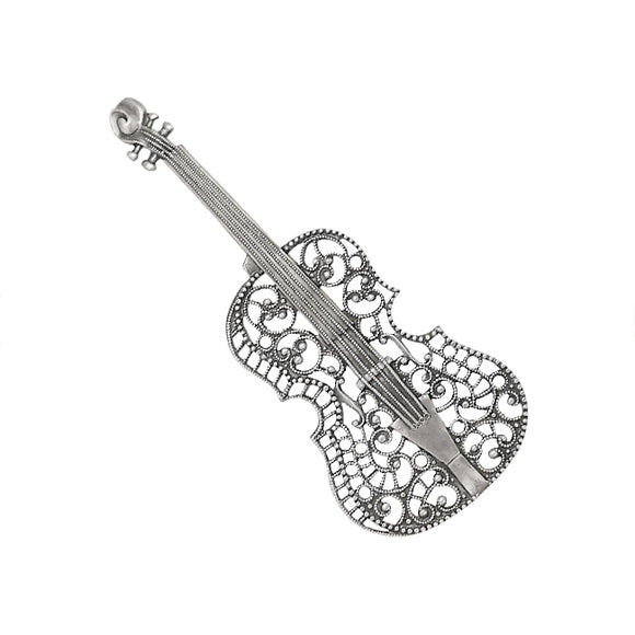 Victorian Violin Filigree Rare Antiqued Silver Plated Brass Stamping