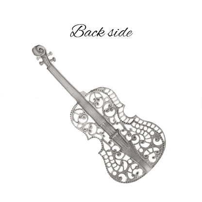 Victorian Violin Filigree Rare Antiqued Silver Plated Brass Stamping