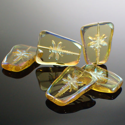 Artisan Czech Glass Beads Table Cut Dragonfly Beads - Transparent Light Topaz Yellow with AB Finish 27x20mm - 2 Pieces