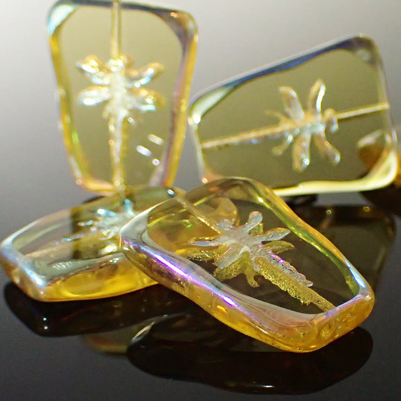 Artisan Czech Glass Beads Table Cut Dragonfly Beads Transparent Light Topaz Yellow with AB Finish
